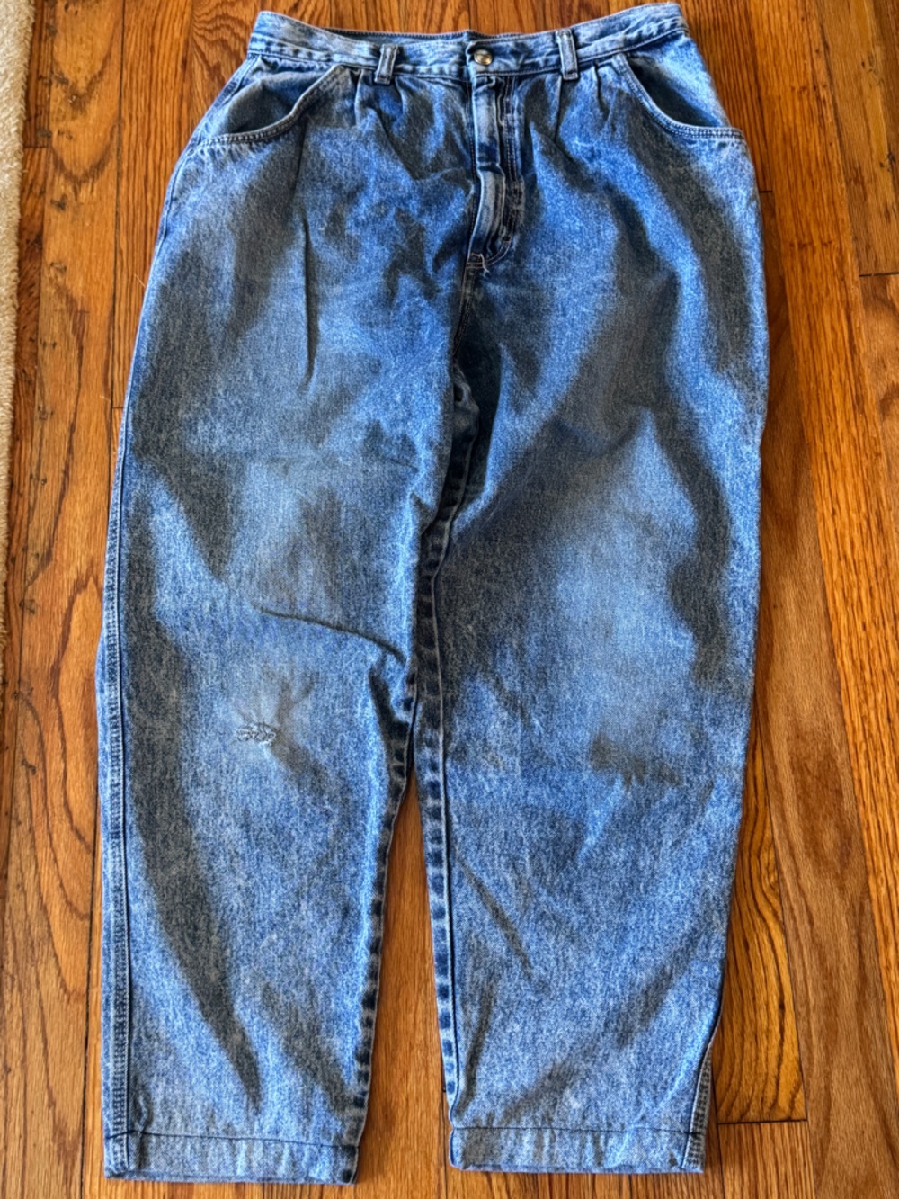 1980s Pizzazz High-Rise Acid Wash Ankle Cropped Balloon Arc Jeans Pants